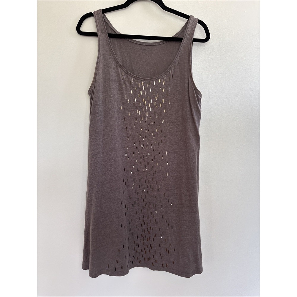 Eileen Fisher Grey Linen Sequin Tank Dress‎ Sleeveless Shift S1IZP-3 Womens Sz M